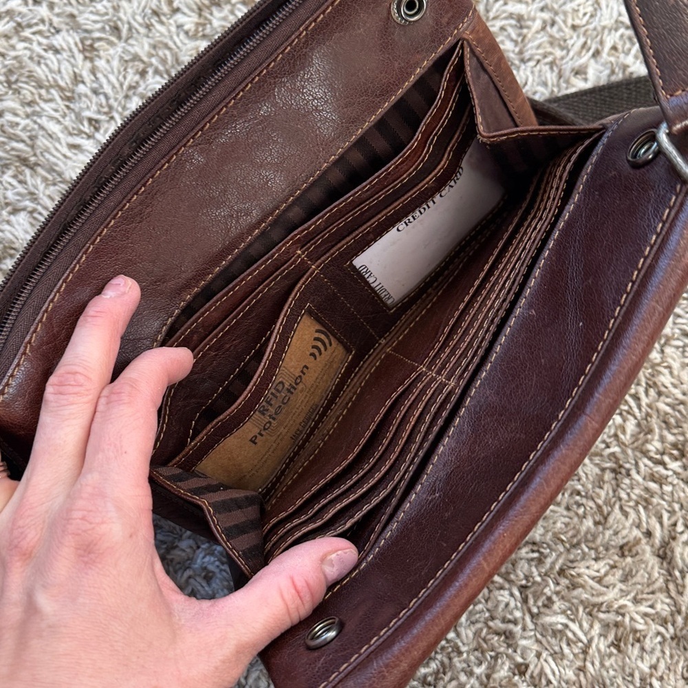 Jack Georges Leather Brown Crossbody Purse with RFID Protection - Picture 8 of 13